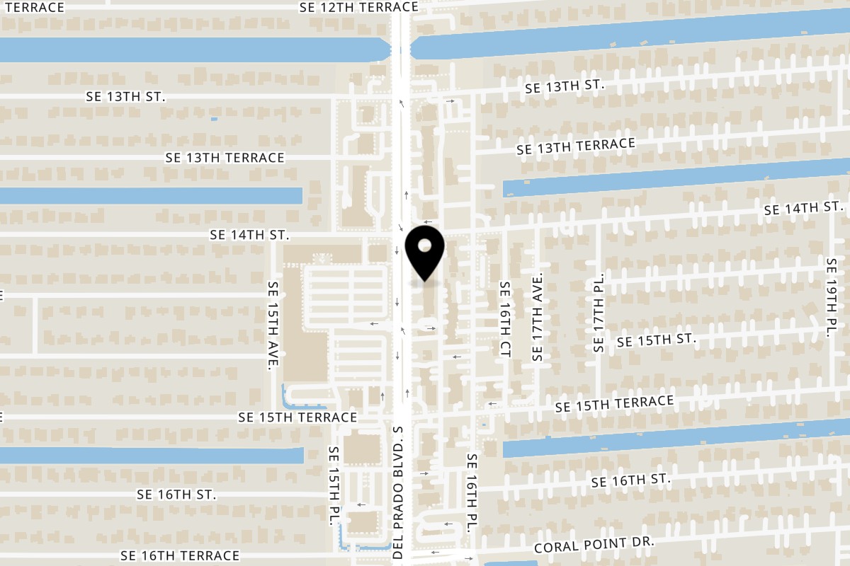 Map showing the location of Los Panes Bakery and Restaurant Cape Coral on 1417 Del Prado Blvd S # 5 in Cape Coral